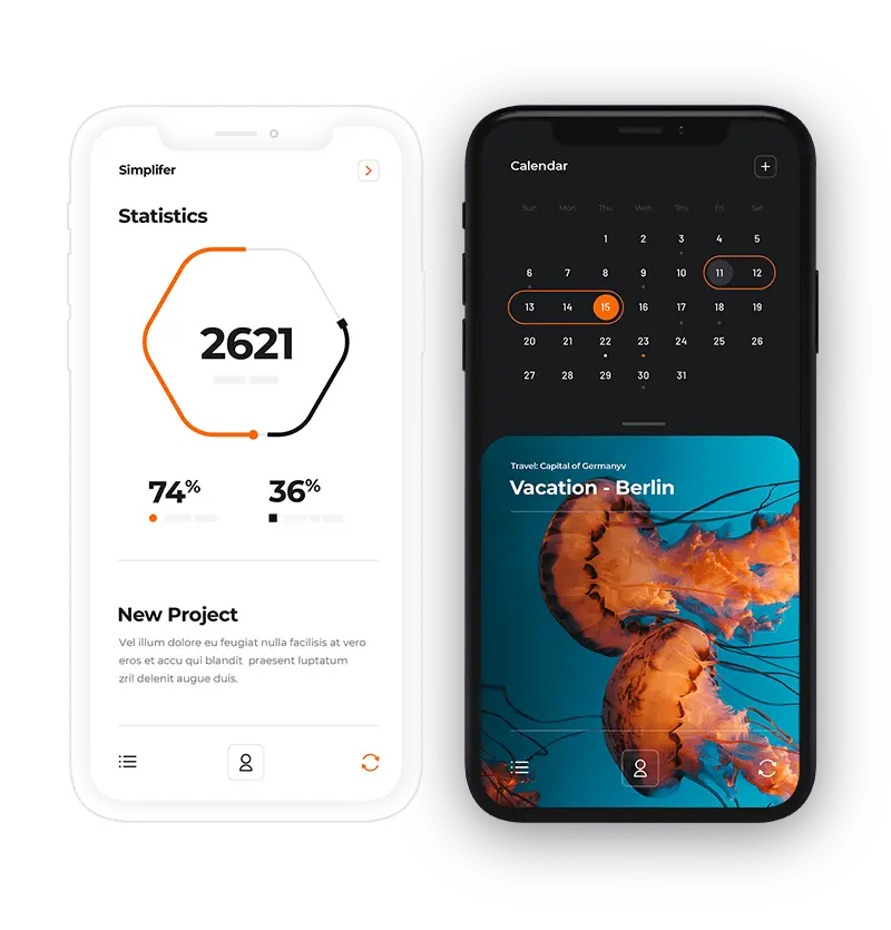 Mobile app dashboard showing statistics calendar.