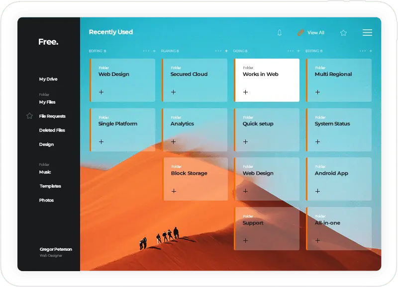 Tablet file management dashboard interface.